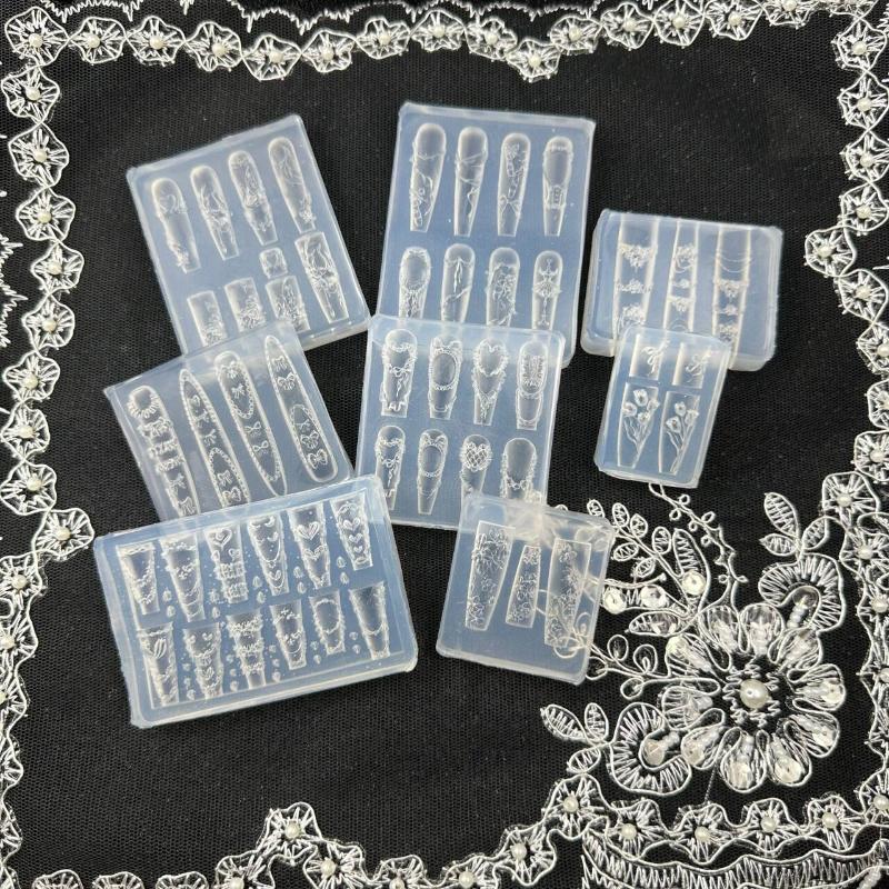 French Lace Chain Flowers 3D Acrylic Mold Swan Nail Art Decorations Diy Silicone Decorated Nail Art Templates Nails Mold Tool