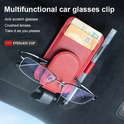 2025 New Car Multifunctional Glasses Clip PU Material Car Storage Glasses Clip Sun Visor Universal Car Sunglasses Clip