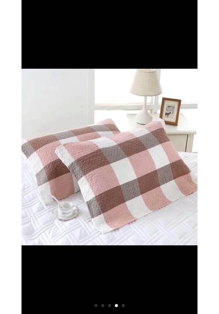 Three-Layer Washed Cotton Plaid Gauze Pillowcase - Soft, Breathable, Sweat-Absorbing Japanese Style