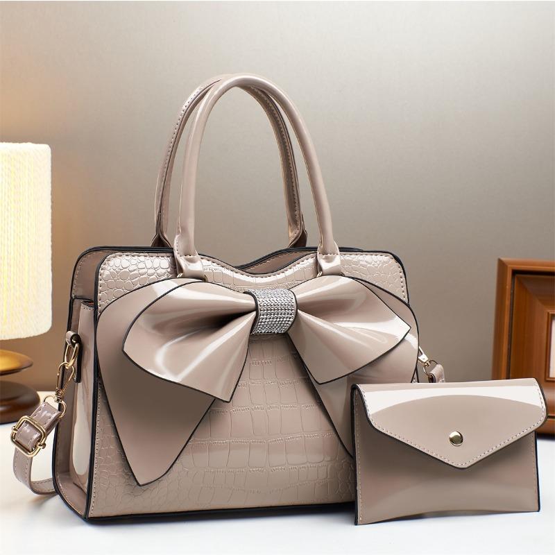 Handbag New Fashion Crocodile Pattern Bow Bucket Bag Patent Leather Glossy Messenger Bag хаки