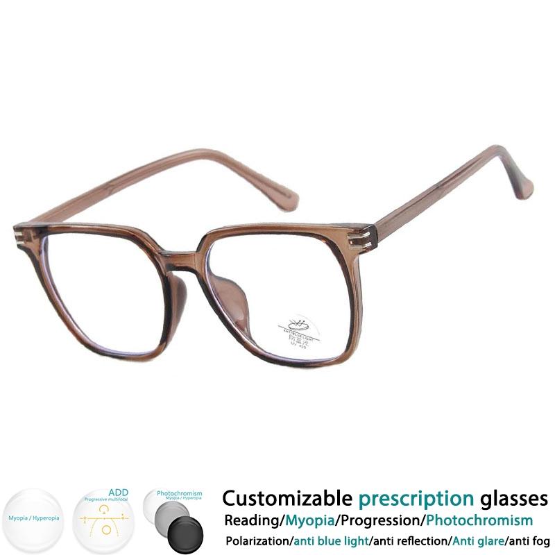 Square Large Frame Anti Blue Light Glasses Trendy Rivet Optical Clear Eyeglass Customizable Prescription Spectacles #302731