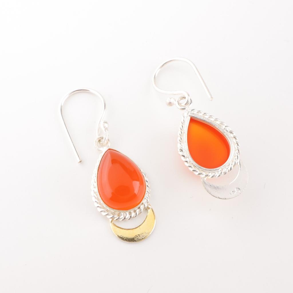 Carnelian Gemstone 925 Sterling Silver Jewelry Handmade Tear Drop Earrings 1.5" EE-162-20