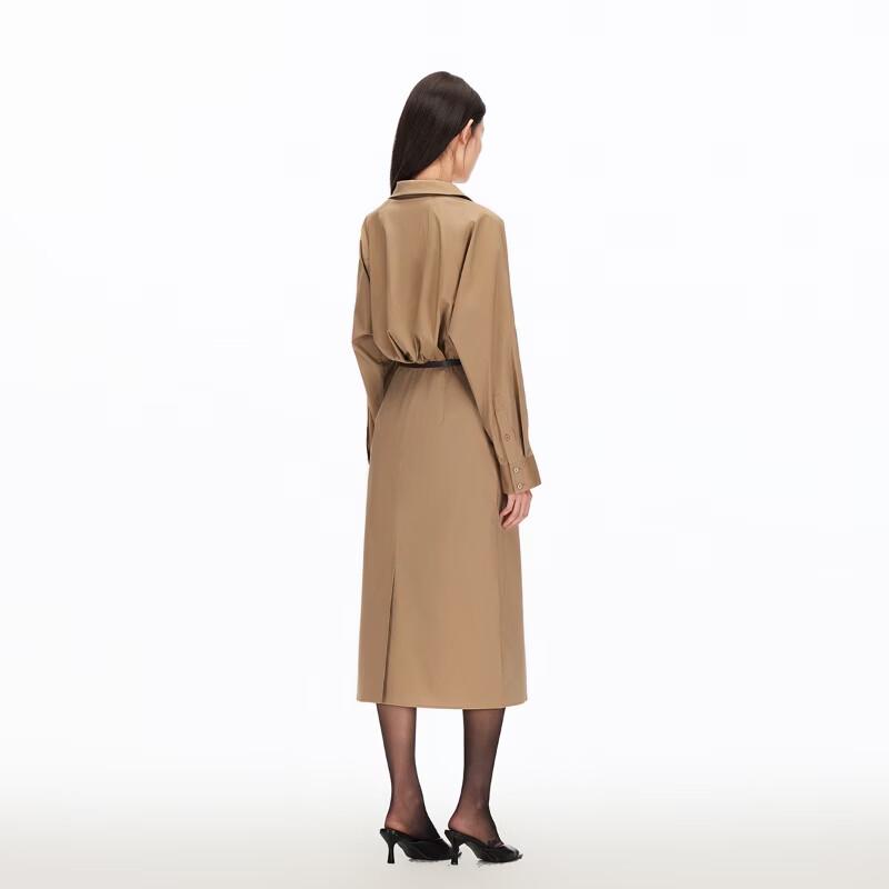 VEROMODA 2026 Spring Stand Collar Belted Pleated Slit Midi Dress