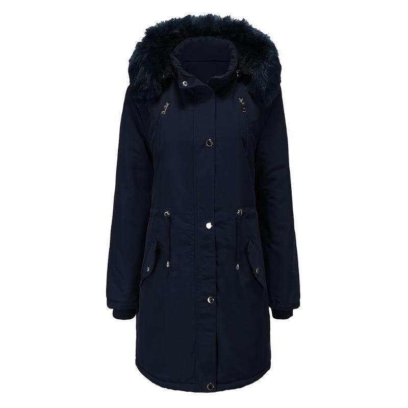 

Женская хлопковая одежда средней длины и длинная большого размера с капюшоном, который можно снять, зимнее теплое бархатное пальто, хлопковая одежда для женщин XXL темно-синий