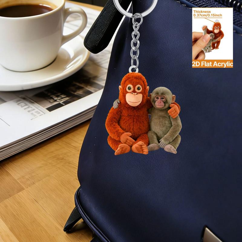 Cute Punch Monkey Acrylic Keychain Cute Animal Lover Key Ring Backpack Pendant Decoration Jewelry Fans Friends Gifts