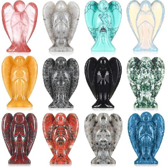 Nuenen 12 Pieces Crystal Angel Figurines Bulk Guardian 1.5 Inch Angel Statue Stones Gemstones Crystals Carved Stones for Easter Decor Gifts Home