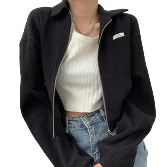 

FASHION Spring Coat Zipper Closure Warm Soft Fashion Spring Autumn Thin Solid Color Short Coat Streetwear XL чорний