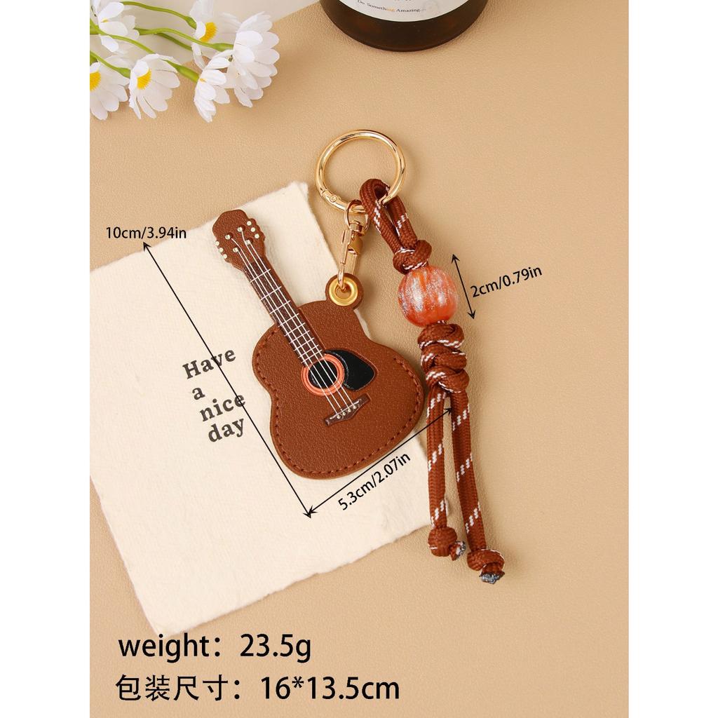 New Creative PU Guitar Pendant Access Card Bag Accessories Beaded Keychain Small Gifts Car Hanging Accessories