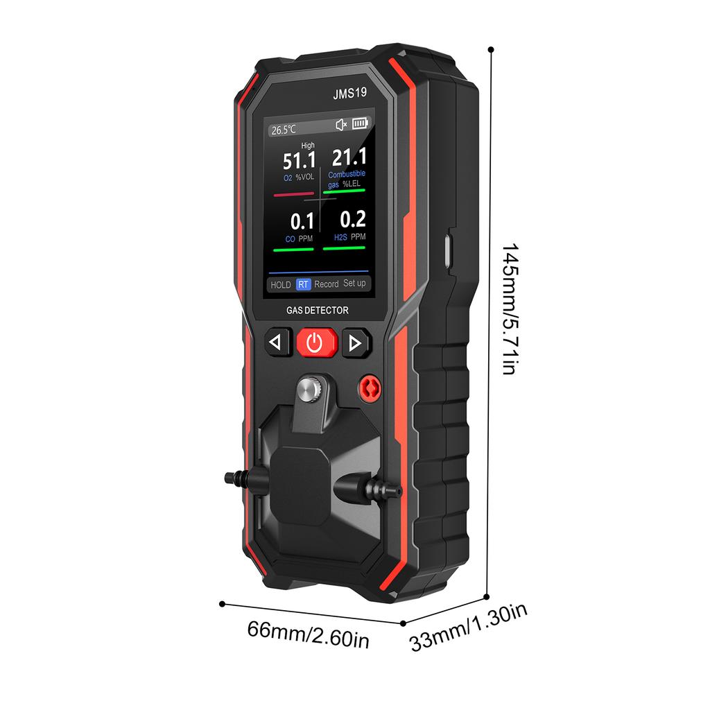 4 in 1 Gas Detector, Portable O2 LEL CO H2S Monitor with LCD Display and Backlight, Data Storage, Multi Gas Detector