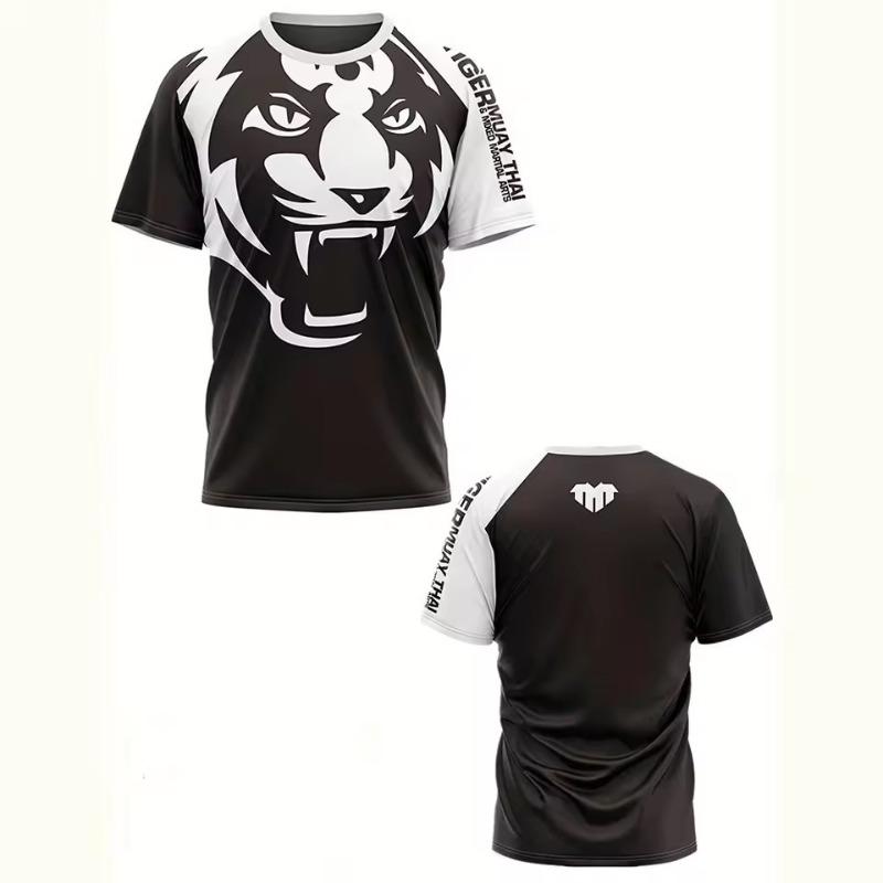 T-Shirt Men's Tiger Graphic Short Sleeve Tee Sports Training TShirts Oversized Clothing Tops