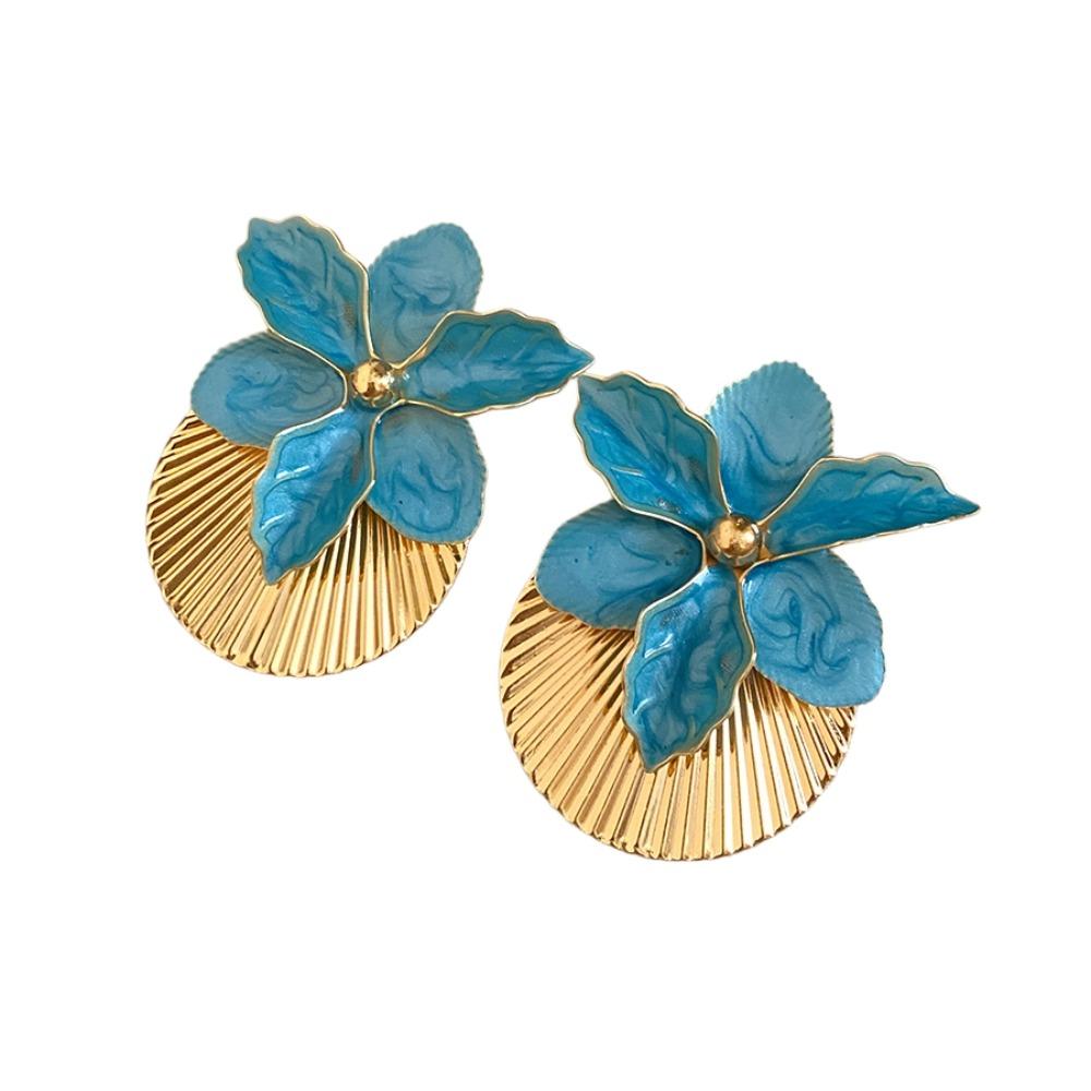 

Shell Shape Orchid Flower Shell Earrings Oil Drip Ear Pendant Floral Ear Studs Festival Blue 6.3cm