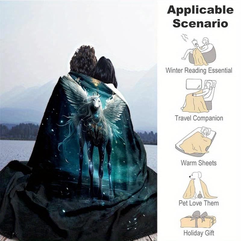 1pc Aesthetic Mysterious Unicorn Thin Blanket - Lightweight Flannel Throw For Sofa, Bed, Travel, Camping, Livingroom, Office, Co