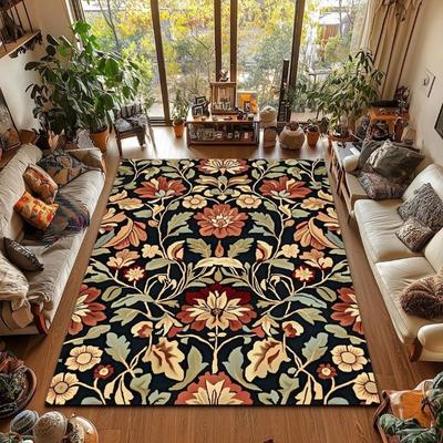 Alfombra Retro Francesa Planta Mariposa Zorro Flor Alfombra Anti Suciedad y Resistente al Desgaste Felpudo de Mesita de Noche Alfombras Decoración de Sala de Estar Dormitorio