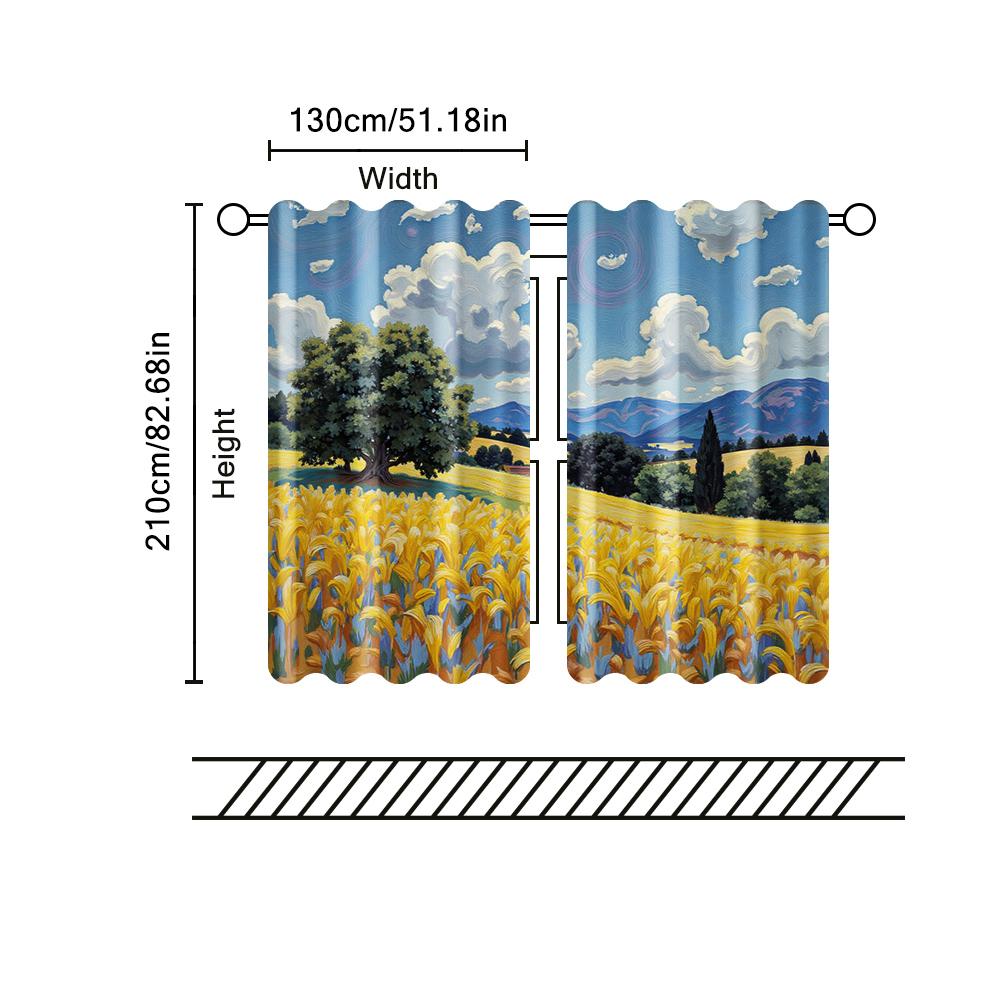 2 Pcs, Filtering Curtains (excluding Rods, Non-movable, Without Batteries) Artistic Scenery for Use In Bedrooms and Living Rooms