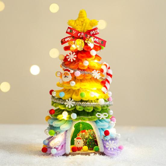 DIY Pipe Cleaners Christmas Tree Kit with String Light Twistable Plush Stick Xmas Tree