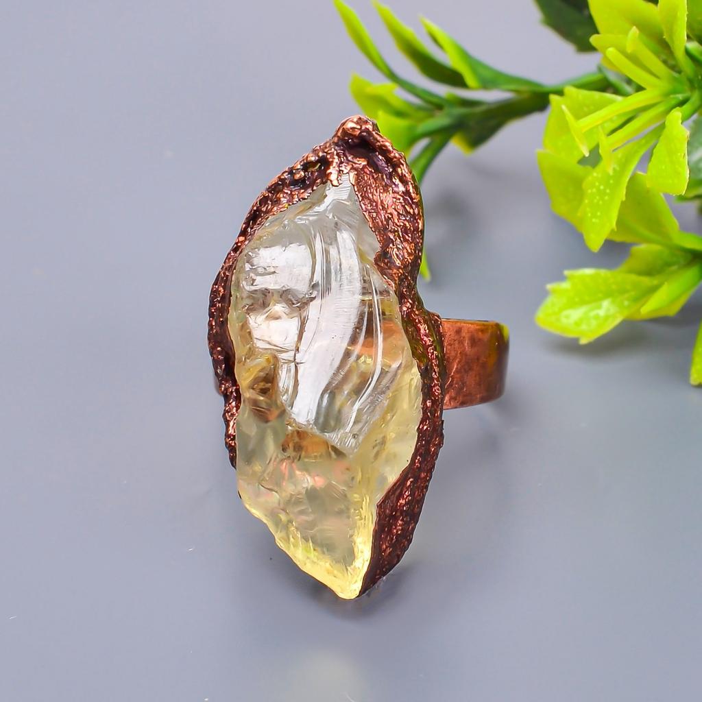 Citrine Rough Gemstone Copper Elegant Eternity Sisters Gift Promise Ring Jewelry V-10
