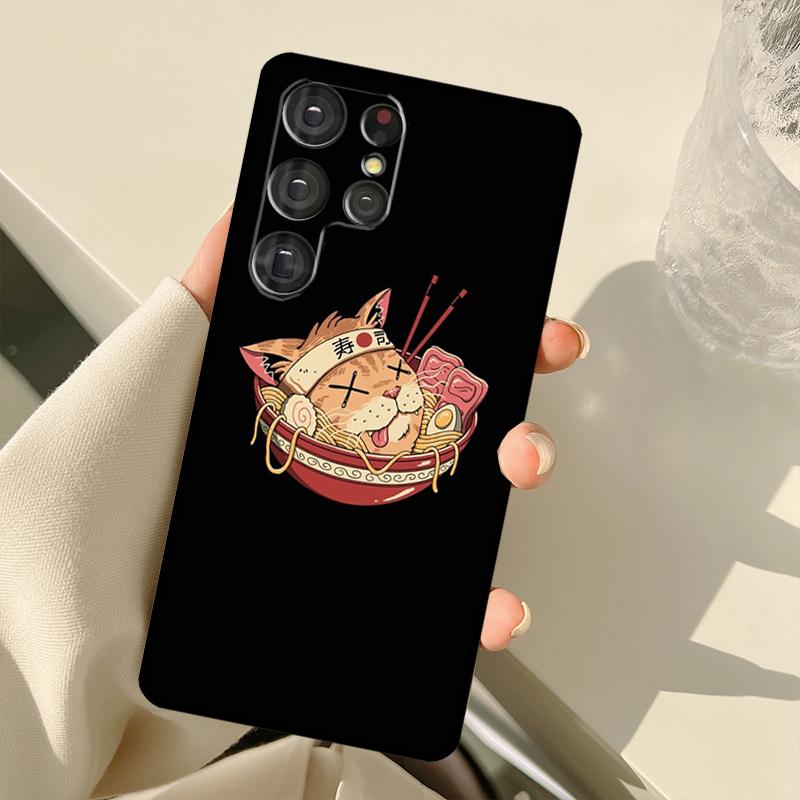 Ukiyo-e Samurai Cat Neko Ramen Case For Samsung Galaxy S23 Ultra S21 S22 S24 S25 Ultra S9 S10 Plus S25 FE S20 FE Back Cover