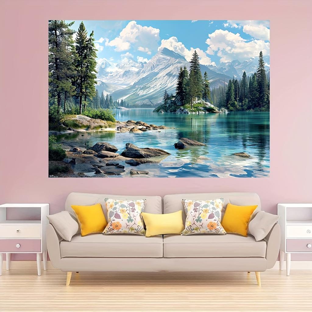 1PC, Forest and Lake Scenery Background Banner, Multi-purpose Photography Background, No Power Required, Holiday Decoration