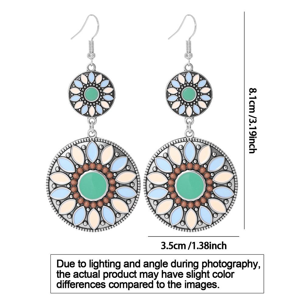 Enamel Flower Round Drop Earrings Ethnic Vintage Earrings for Women Versatile Personality Daily Vacation Wearing Jewelry