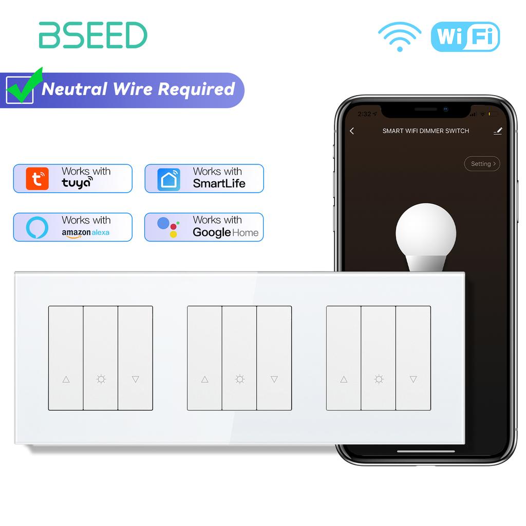 BSEED Wifi Light Switches Smart Dimmable Switches Tuya Smart Life App Control Plus EU Sockets USB Type-c Without Wifi White