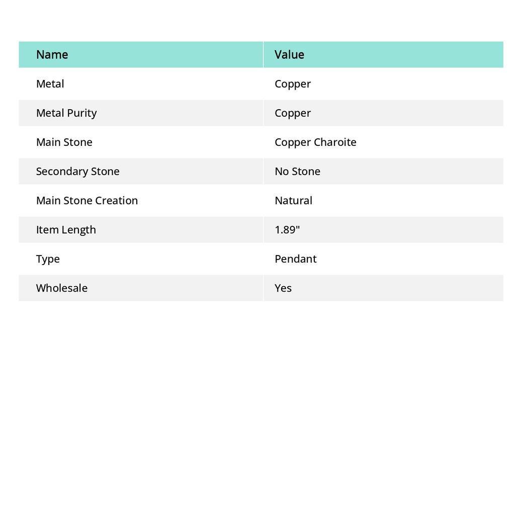 Natural Copper Charoite Gemstone 925 Sterling Silver Jewelry Pendant 1.89" d6F38