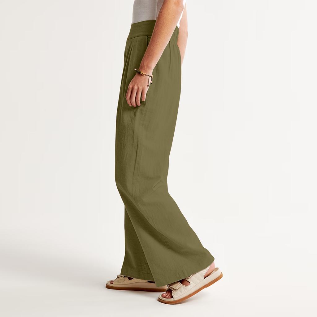 Women'S Summer Linen Blend Ultra Wide-Leg Pant Long Slacks High Waist Trousers Pocket
