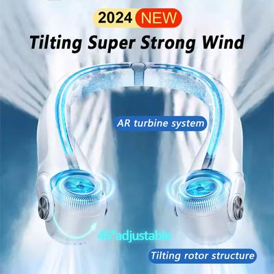 2024 New 360° Air Supply Hanging Neck Fan Portable Air Conditioner Bladeless Fan Rechargeable Air Cooler Tilting Strong Wind