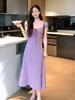Purple Floral Print Midi Dress 2026: New Style, Cinched Waist, Slimming, Vacation-Ready with Square Neck