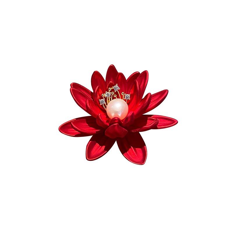 

Exquisite High-End Women s Red Lotus Pearl Brooch: Elegant Chinese Niche Design Accessory