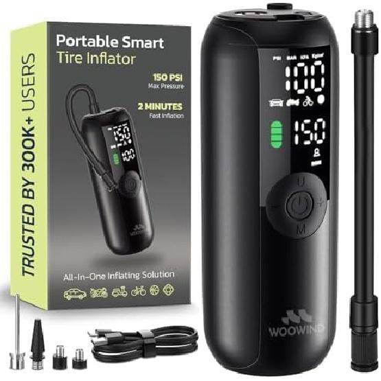 

Woowind LP1 Bike Pump Portable Air Compressor, Tire Inflator for Car, 1 Minute Inflation, 150PSI Air Pump for Car Tires, Bikes, Motorcycles, Balls - Lp1