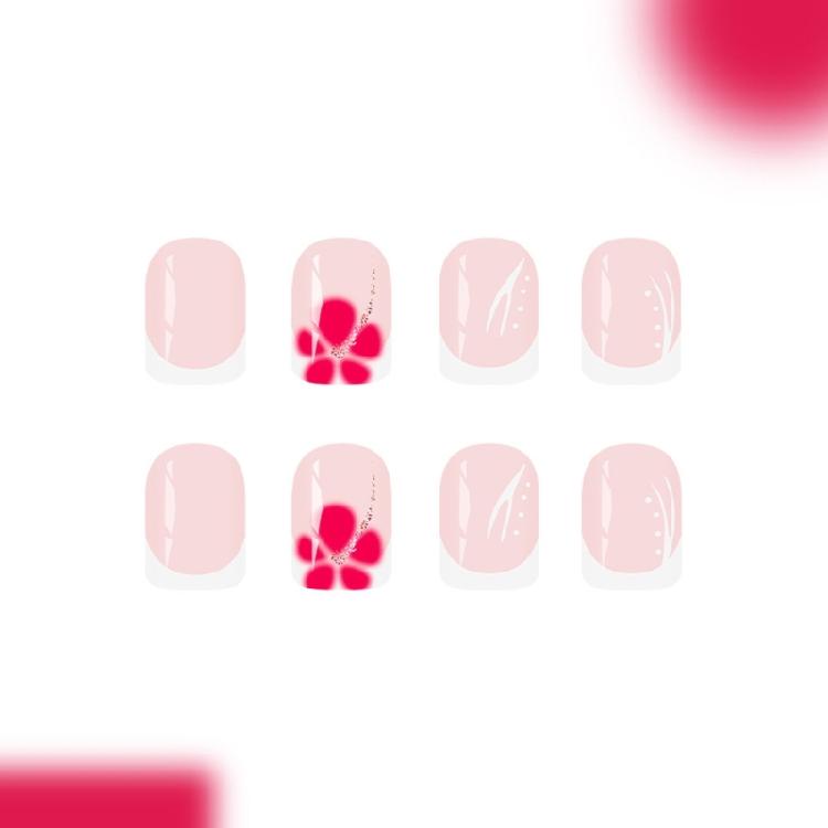 24Pcs Glossy French False Nail Short Square Press On Nail White Glitters Design ABS Matte Daily Use
