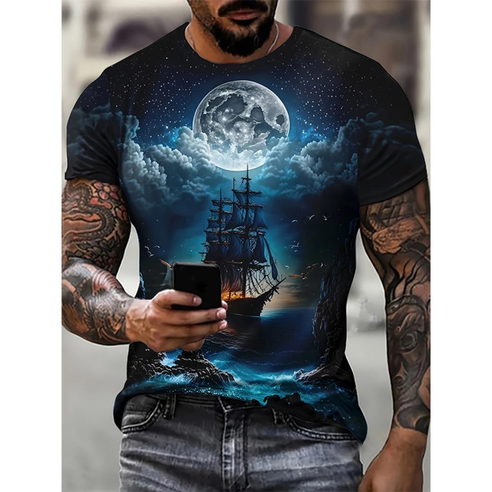 Sailing Ship Graphic T-Shirts Sailboat 3D Print Men Women T Shirt Short Sleeve Oversized Harajuku Y2k Tops Tees Kids Clothing