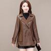 Women Leather Jacket Autumn Winter Short Double Sided Wear Leather Coat 4XL Female Add Velvet Warm Lamb Wool PU Overcoat