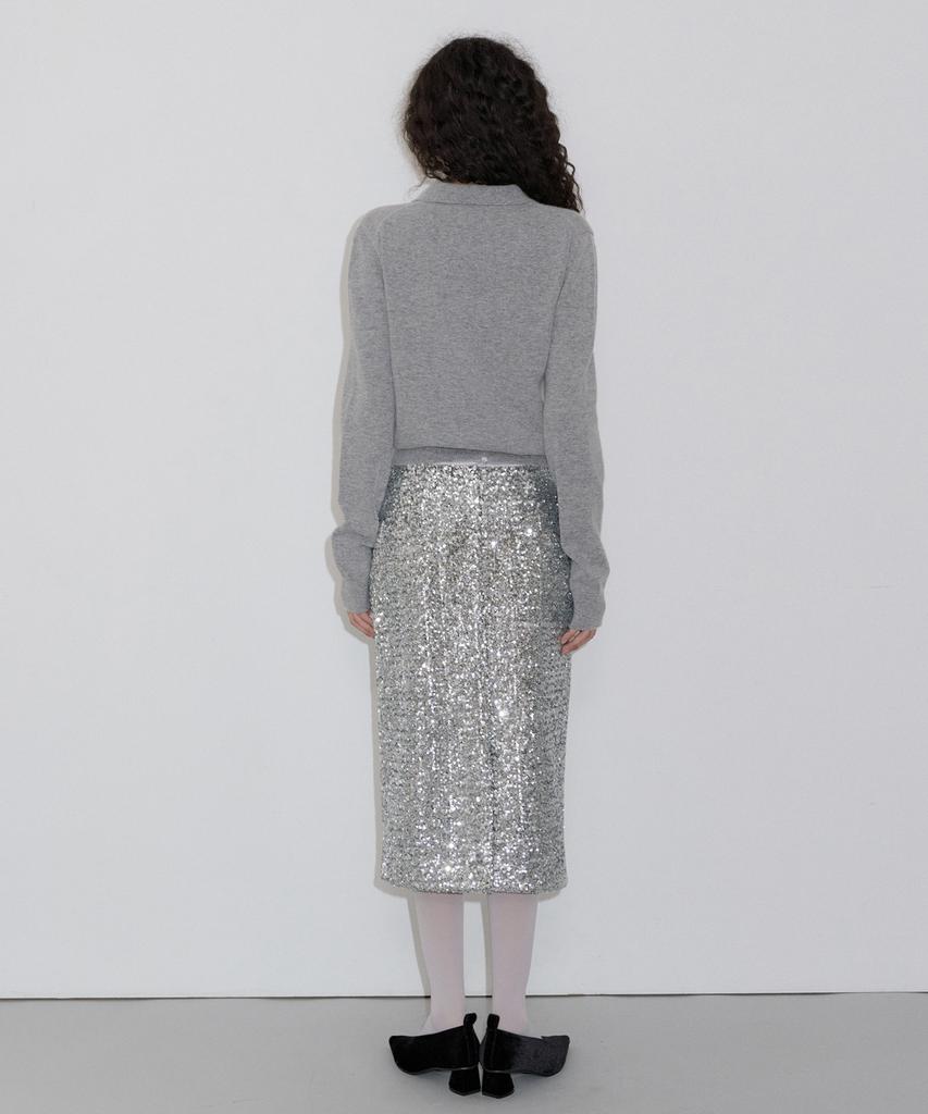 Obeodyupeulleeo Spangle Midi Skirt_Silver