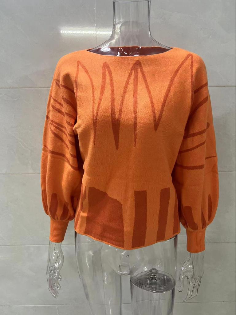 Women's European and American Lantern Sleeve Pullover Sweater