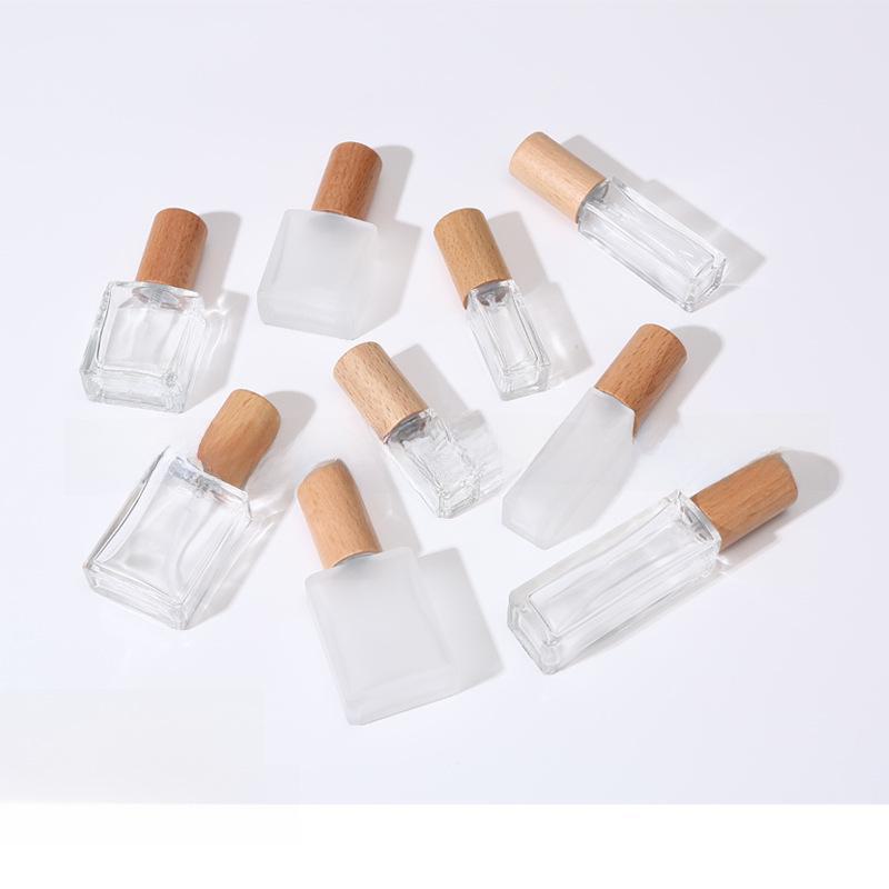 Sticlă portabilă de parfum din sticlă cu capac din lemn, opțiuni de 5 ml și 10 ml
