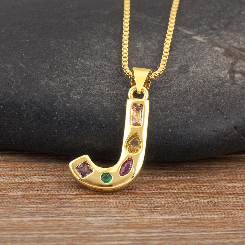 Nidin New Fashion Pave Colorful Zircon A-Z Letters Pendant Necklace Initials Alphabet For Women Name Clavicle Chain Jewelry Gift