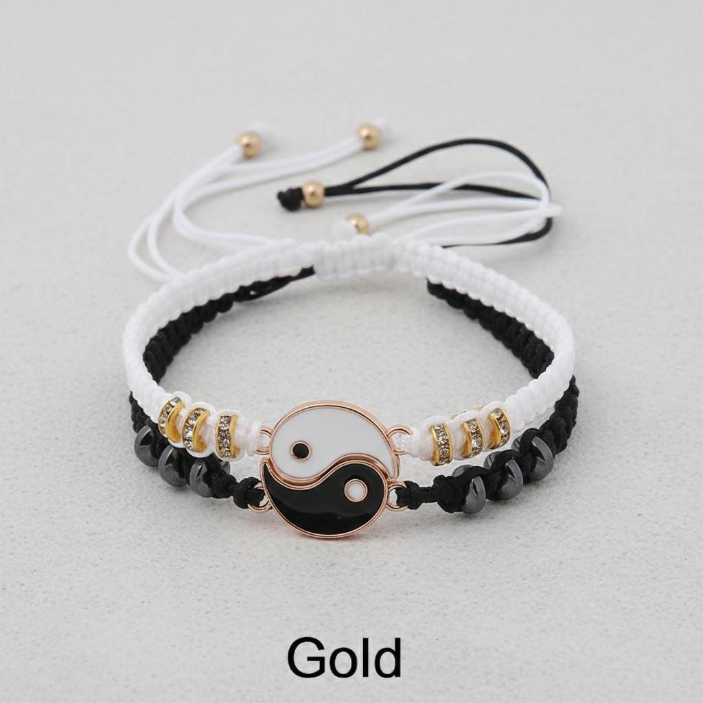 Adjustable Yin Yang Bracelets Set for Men and Women 2Pcs Distance Bracelets Black and White Friendship Jewelry золотой