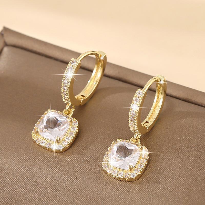 Luxury Square Micro Paved Zircon Earrings Women Elegant Versatile Commuter Hoops Fashionable Dangle Earrings Jewelry
