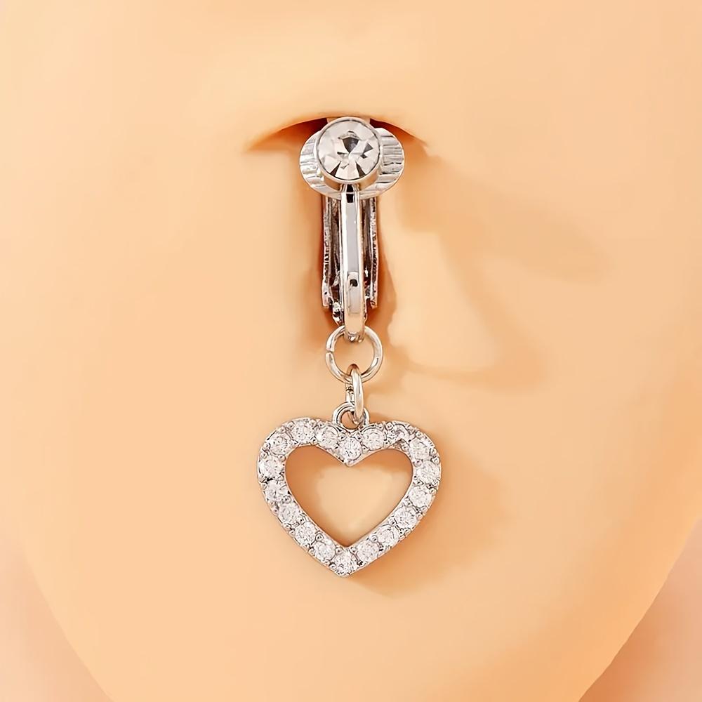 Elegant Heart-Shaped Belly Button Ring Clip No Piercing Required with Cubic Zirconia Deal for Weddings & Daily Wear Jewelry