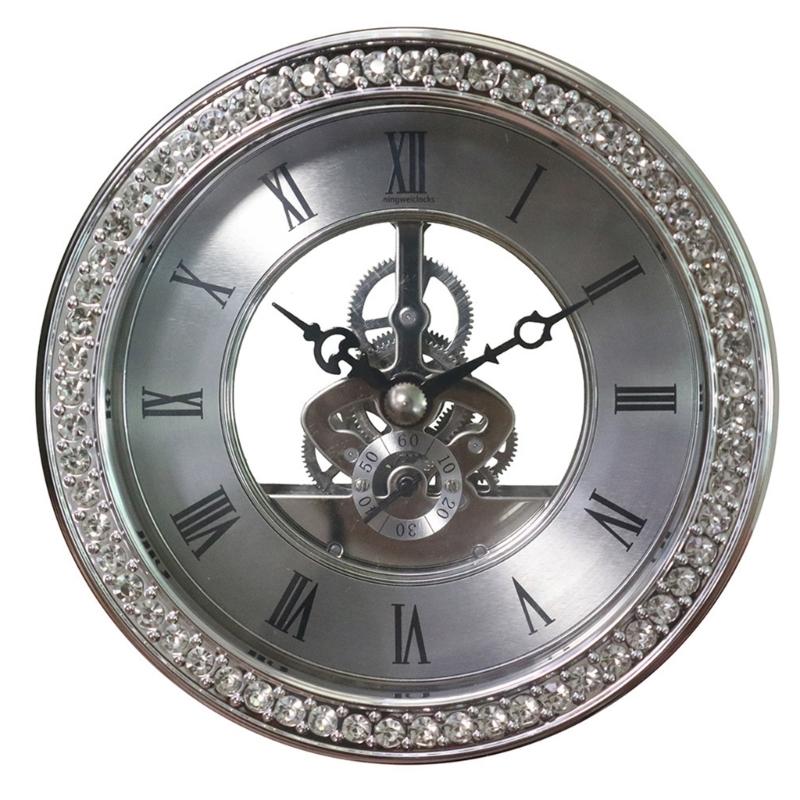 

Modern Transparent Crystal Inlaid Clock Insert with Quiet Mechanism 116mm Quartzs Clock Head for Living Room Decoration срібний