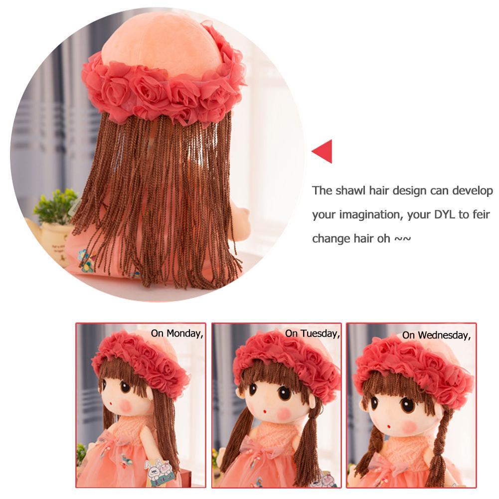 Muñeca De Trapo De Peluche De 45 Cm – Niña Dulce Con Trenzas Y Sombrero – Juguete De Felpa Suave – Regalo Para Bebés Y Niñas