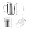 19pcs Coffee Art Set 12oz 350ml Stainless Steel Milk Frothing Pitcher with Scale Powder Shaker Art Pen and 16pcs Coffee