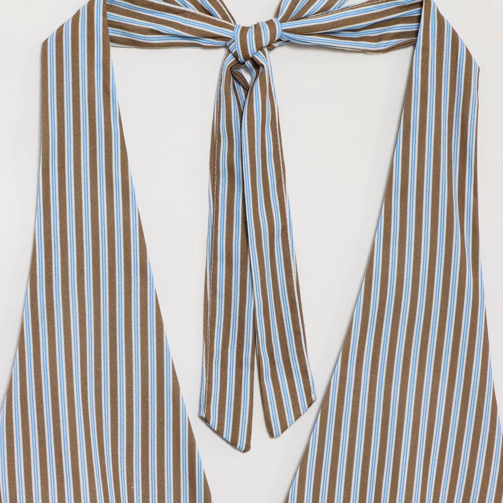 ZA Women's Summer 2025 Retro Striped Halter Neck Vest and Straight Leg Pants Set