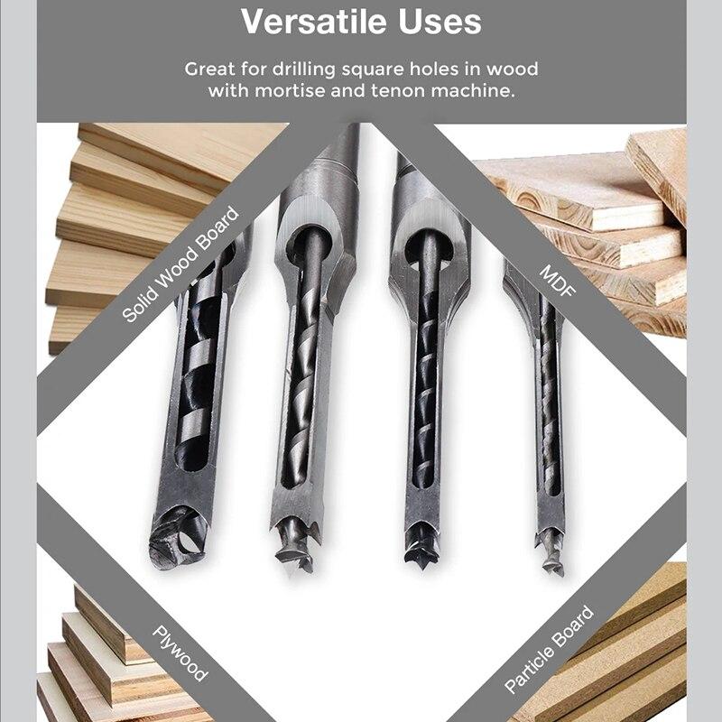 4pcs Woodworking Tools HSS Square Hole Drill Bit Auger Bit Steel Mortising Drilling Craving Carpentry Tools Woodworking Drill