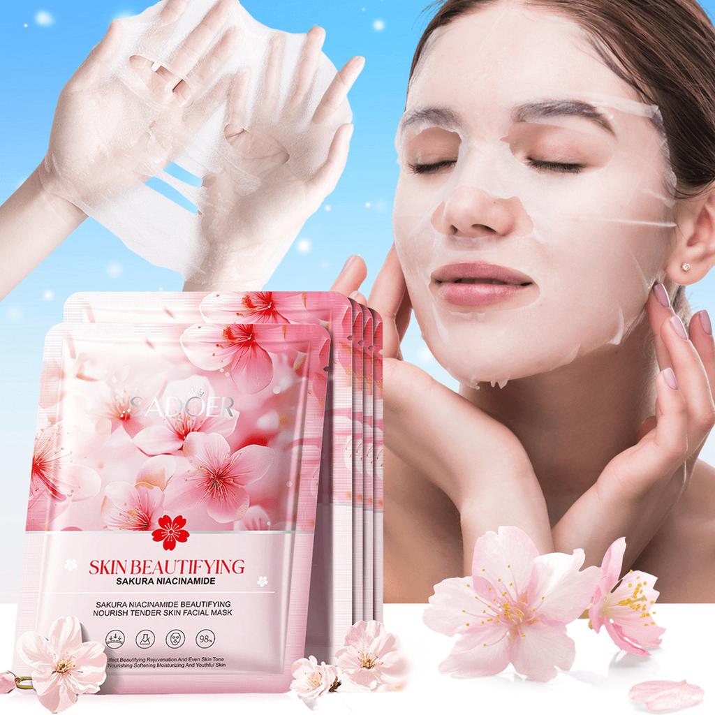 1pc Sakura Niacinamide Face Mask, Brightens Complexion, Nourishes Skin, Revitalizes Skin, Deeply Hyd
