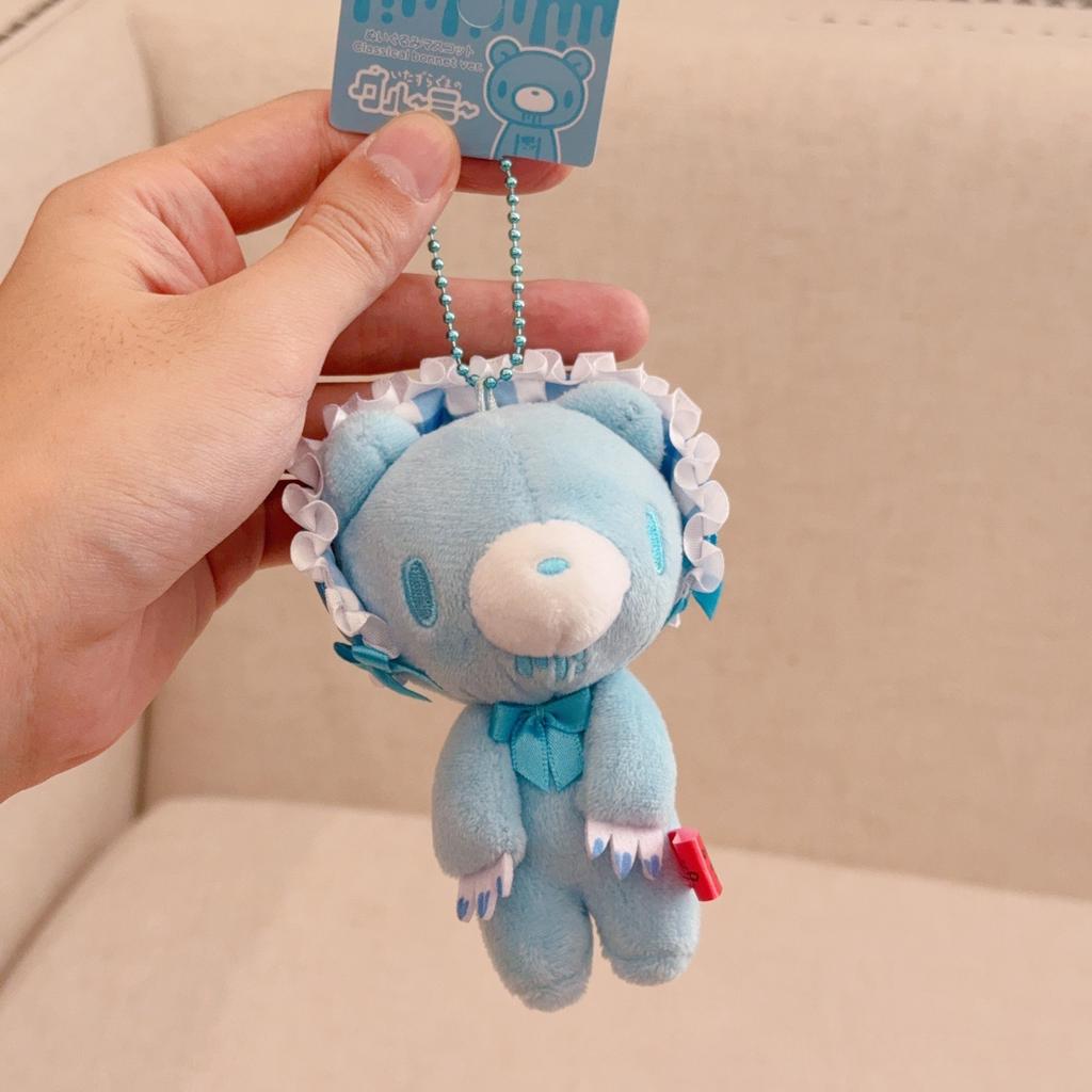 Kawaii 10CM Pink Bear Plush Toy Keychains Japanese Cute Stuffed Animal Lace Trim Pink Bear Plushie Doll Bag Accessories Charm