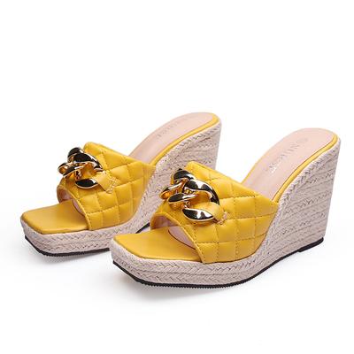 Peep Toe Sandals Women Summer Shoes Fashion Platform Shoes Elegant Ladies Sandals Wedge Heel 10cm Yellow Black Pink A4199