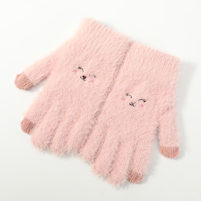 Women's Autumn Winter Split-Finger Plush Windproof & Coldproof Cute Knitted Gloves - DZ103