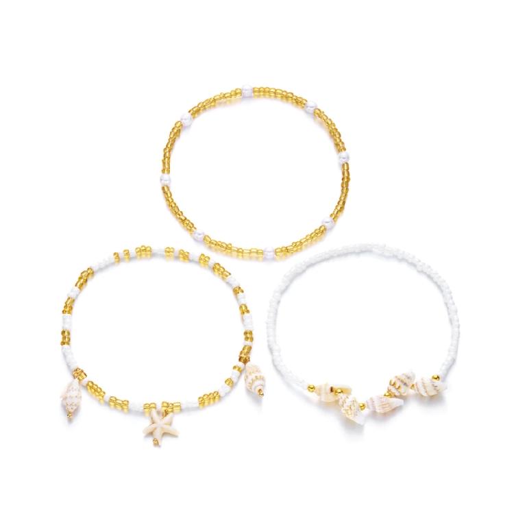 Stackable Anklet Beach Vacation Jewelry Multilayer Shell Bead Ankle Chain Handmade Comfortable Alloy Seaside Accessory